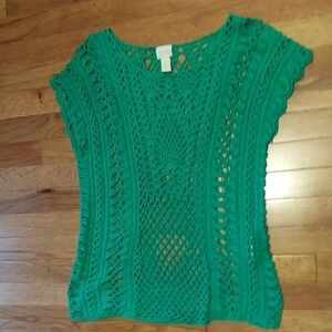Chico's Green Open Knit Crochet Knit Top, Size 0, Medium
